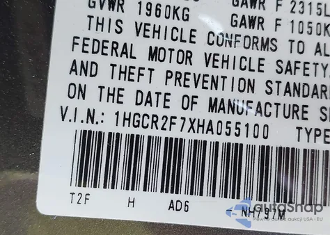 2017 Honda Accord Ex from USA, damaged, VIN 1HGCR2F7XHA055100